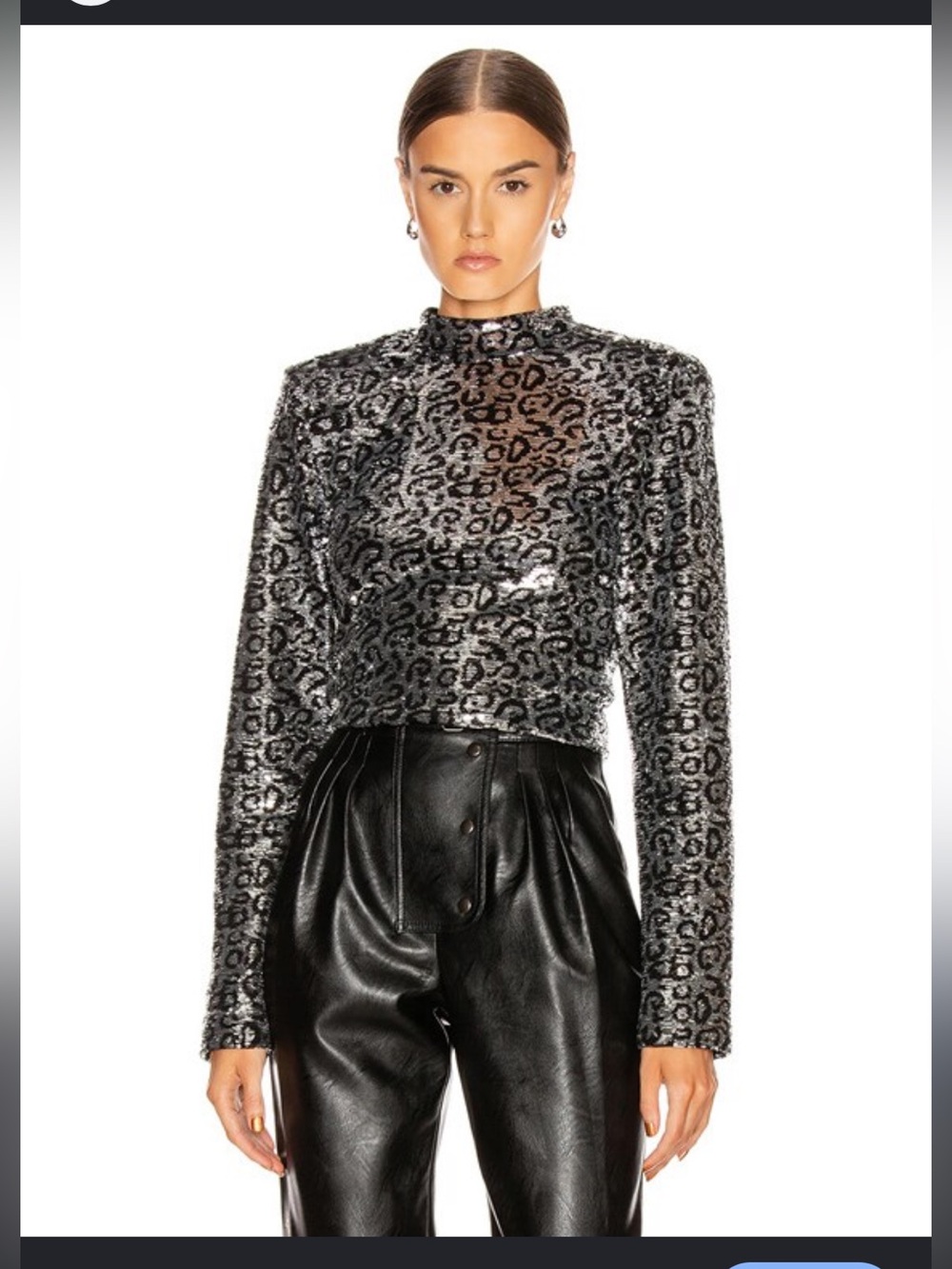 RtA Silver Leopard Metallic Mock-Neck Top